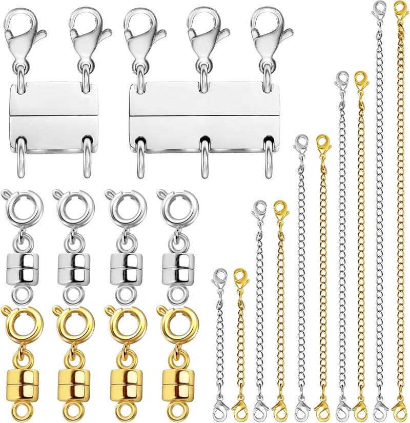 Evnlo Multi Necklace Layering Clasp and Chain Extender and Magnetic Jewelry Clasp Set, Gold and Silver Multiple Styles Necklace Extenders for Women - Image 1